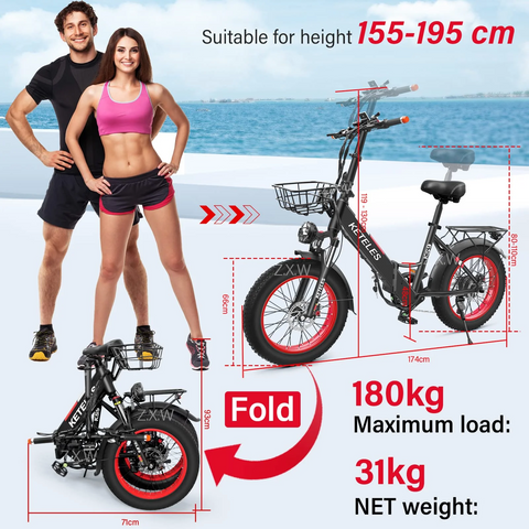 KETELES KS9 Folding Bike 20", 48V/1000W Motor, 17.5Ah Battery, Hydraulic Disc Brakes